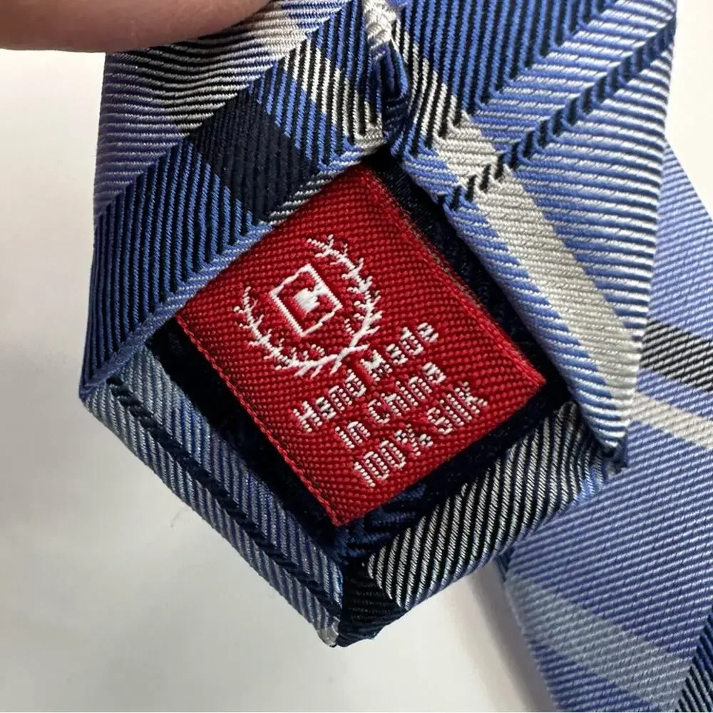 CHAPS NWT Blue White Plaid Neck Tie Lot of 2  Set Bundle 100% Silk Classic